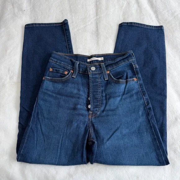 Levi’s Ribcage Straight Ankle Jeans Size 25 Dark Wash - Picture 4 of 8